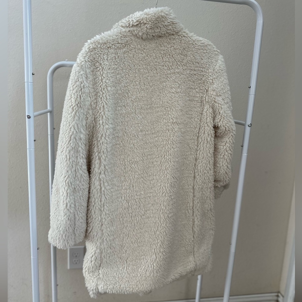 GAP Sherpa Teddy Long Zip Cream Coat - Picture 4 of 5